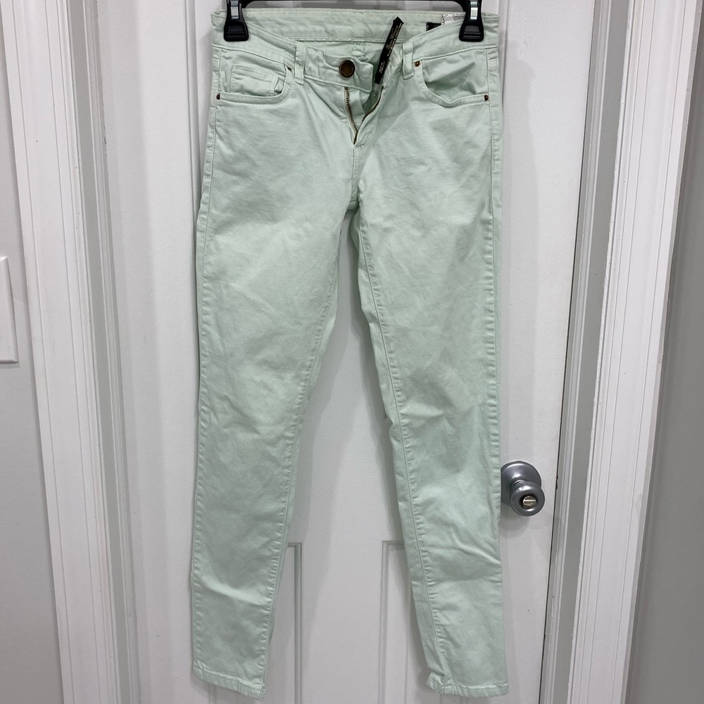 Zara light turquoise pants with zippers!